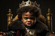 angry little black boy dressed as a king, ai generated
