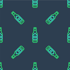 Sticker - Line Tabasco sauce icon isolated seamless pattern on blue background. Chili cayenne spicy pepper sauce. Vector