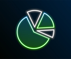 Poster - glowing neon line pie chart infographic icon isolated on black background. diagram chart sign. color