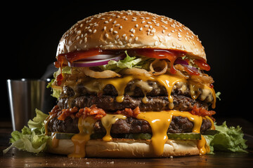 Wall Mural - Double Cheeseburger with Fresh Ingredients. 