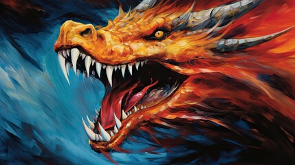 Wall Mural - Colorful fantasy dragon close up painting. 