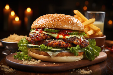 Wall Mural - Handcrafted Chicken Patty Burger. 