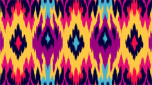 Zigzag Seamless Ikat, In The Style Of Vivid Color Scheme, Fauvist Color Scheme, Bright And Bold Color Palette, Eastern-inspired Motifs, Rug, Neon Color Palette, Light Yellow And Dark Purple