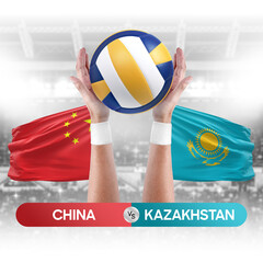 Wall Mural - China vs Kazakhstan national teams volleyball volley ball match competition concept.