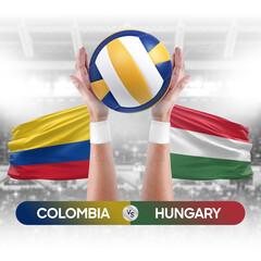 Wall Mural - Colombia vs Hungary national teams volleyball volley ball match competition concept.