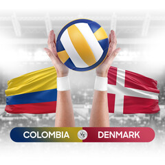 Wall Mural - Colombia vs Denmark national teams volleyball volley ball match competition concept.