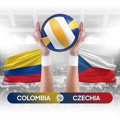 Wall Mural - Colombia vs Czechia national teams volleyball volley ball match competition concept.