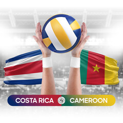 Wall Mural - Costa Rica vs Cameroon national teams volleyball volley ball match competition concept.