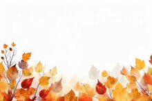 Bright Autumn Watercolour Leaves On White Banner