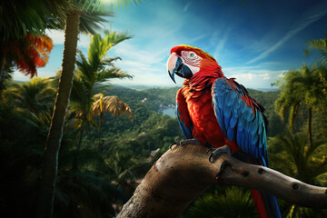 Image of a macaw in the forest, Bird, Wildlife Animals., Generative AI, Illustration.