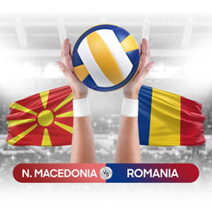 North Macedonia vs Romania national teams volleyball volley ball match competition concept.