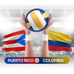 Puerto Rico vs Colombia national teams volleyball volley ball match competition concept.