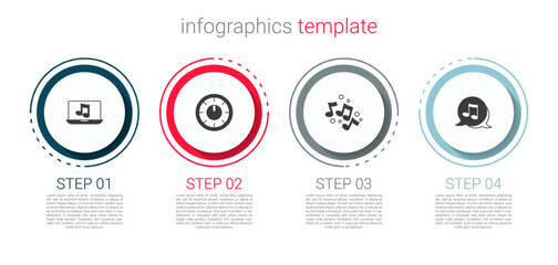 Poster - Set Laptop with music, Sound mixer controller, Music note, tone and . Business infographic template. Vector