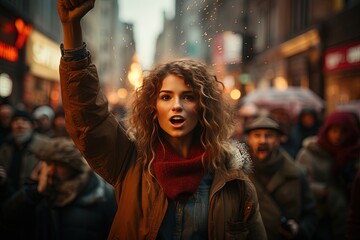 Wall Mural - In a striking show of solidarity, protestors gather on the street, their signs and voices echoing the call for social equality and justice