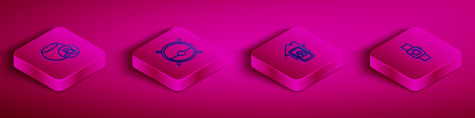 Poster - Set Isometric line Voice assistant, Robot vacuum cleaner, Mobile with smart home and Smart watch icon. Vector