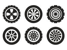 Wheel Car Auto Service Isolated On White Background Set. Vector Graphic Design Element Illustration