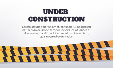 Under construction yellow tape warning emergency background. Vector graphic design element illustration