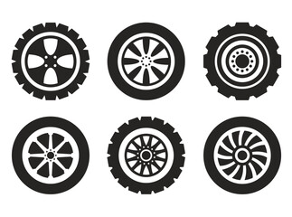 Wall Mural - Wheel car auto service isolated on white background set. Vector graphic design element illustration