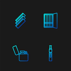 Poster - Set line Electronic cigarette, Lighter, Cigarette rolling papers and case. Gradient color icons. Vector