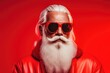 Leinwandbild Motiv Hipster cool santa claus in sun glasses over bright red background