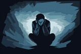 A teenager sitting on the floor, hearing voices, devastated by their mental health issues.