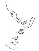 Two Abstract Faces Of Man Looking At Woman In Minimal One Line Art Drawing
