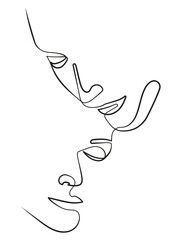 Two Abstract Faces of Man Looking at Woman in Minimal One Line Art Drawing