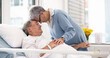 © Felix/peopleimages.com - Hospital, love or elderly couple, sick patient and affection for empathy, marriage bond and support for senior person. Retirement healthcare, forehead and man with medical problem, cancer or disease