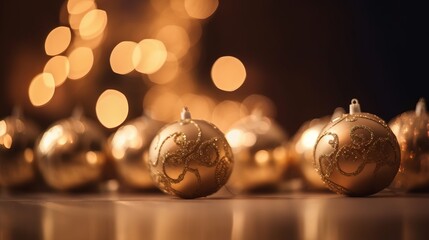 Wall Mural - christmas celebrate bokeh background shiny red gold color decorating ball with warm happiness joyful lighting ambient mood and tone xmas ideas concept backdrop ,ai generate