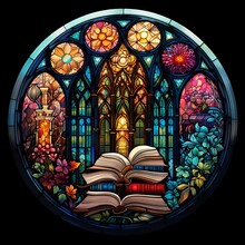 Gothic Stained Glass Windows. AI Generated
