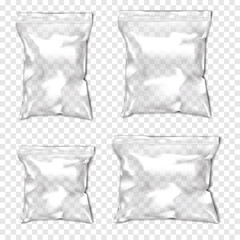 Wall Mural - clear glossy resealable plastic bag with zip lock vector mock-up set. empty blank zipper pvc vinyl p