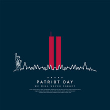 11 September- Illustration For Patriot Day USA, 911 Memorial, Never Forget, Vector Illustration
