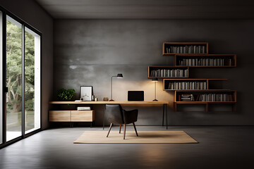 The style of decorating the office with luxury with dark concrete