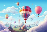 Whimsical Hot Air Balloons in Clear Sky. Generative AI