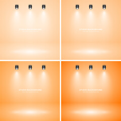 Wall Mural - Empty yellow studio abstract backgrounds with spotlight effect. Product showcase backdrop. Stage lighting. Vector illustration