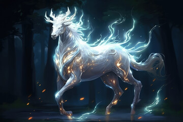 Mythical Creatures Engaging in a Dance of Light. Generative AI