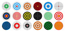 Shooting Range Paper Targets. Round Target With Divisions, Marks And Numbers. Archery, Gun Shooting Practise And Training, Sport Competition And Hunting. Bullseye And Aim. Vector Illustration