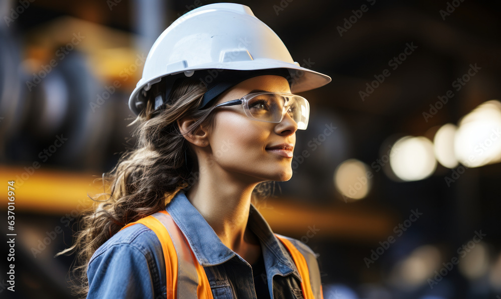 Female Engineer in Construction Industry: A female engineer works on a ...