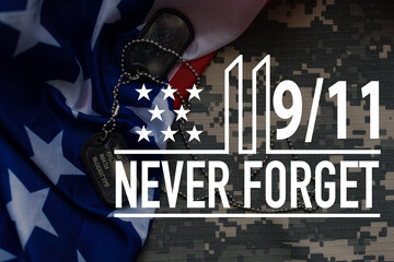 Wall Mural - Text Never Forget 9. 11 with United States flag