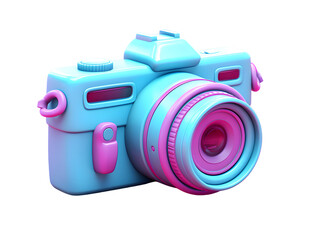 Wall Mural - Colored camera 3d object in cartoon style isolated on transparent background