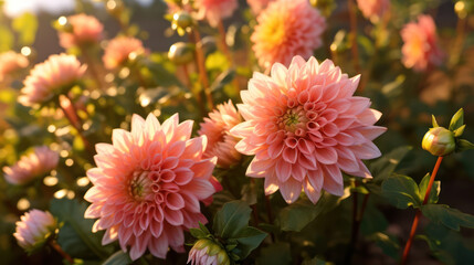 Wall Mural - dahlia bushes in the garden, generative AI