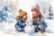 girls building a snowman