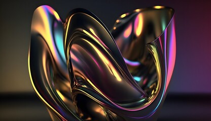 Wall Mural - holographic gold background, iridescent abstract texture design, bright multicolor hologram on black