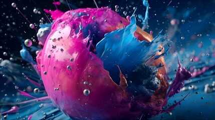 Canvas Print - Trendy colorful splash abstract background design, creative paint liquid acrylic wallpaper color, neon concept art