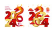 Happy Chinese new year 2024 Dragon Zodiac sign, with golden 3d lettering 2024