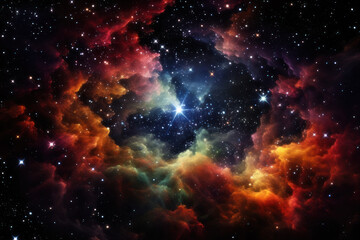 Wall Mural - Vibrant cosmic panorama featuring nebulous formations and distant star clusters. Abstract background