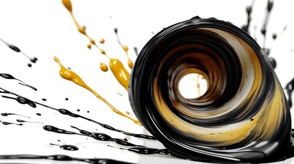 Wall Mural - Trendy golden vortex twist splash paint, abstract spiral background design creative liquid wallpaper idea concept