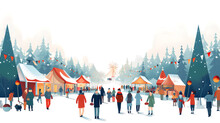 Christmas Fair Winter City Park Flat Design Illustration Isolated On Transparent Background