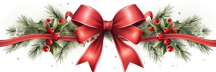 red ribbon and bow christmas border