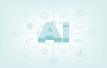 Artificial intelligence (AI) technology and online connection concept. Online network, communication, planning, thinking, brainstorming, sharing and collection. Flat vector design illustration.